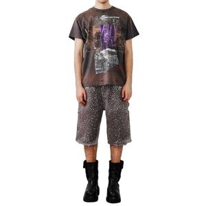 Nouveau Short en Jean Tendance pour Homme, Coupe Ample, Délavé à l'Acide, avec Ourlet Brut, Entièrement Orné de Strass, en Toile de Coton - Product Image 6