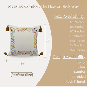 Premium Hand Embroidered Tassel Leaves Festival Floral Bohemian Washable Cushion <b>Cover</b> <b>Throw</b> Pillow Case for <b>Sofa</b> Home Decor - Product Image 2