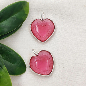 จี้หัวใจทัวร์มาลีนสีชมพูประดับเงินแท้ 925 สำหรับทำเครื่องประดับ จี้ทัวร์มาลีนแกะสลักด้วยมือ - Product Image 1