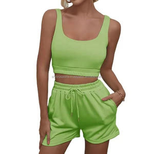 ชุดวอร์มสองชิ้นสำหรับผู้หญิงเสื้อยืดและกางเกงขาสั้นสำหรับใส่วิ่งออกกำลังกายในยิมยิมแบบลำลองสำหรับฤดูร้อน - Product Image 6