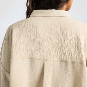 Buttoned up 100% <b>Linen</b> Shirt (Biscotti) Simple Fashion Workout <b>Top</b> - Product Image 6