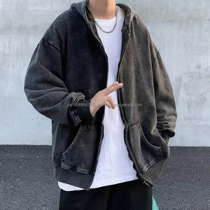 Chaqueta con Capucha de Felpa Lavada Vintage Negra Personalizada para Hombre, Chaquetas Elegantes de Invierno, Chaqueta con Capucha Lavada al Ácido con Hombros Caídos - Product Image 6