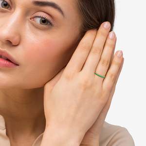 14K Yellow Gold Half-Eternity Pave-Set Emerald Stacking <b>Ring</b> 0.95ct Real Gemstone IGI Certified Fine Jewelry <b>for</b> <b>Boys</b> - Product Image 4