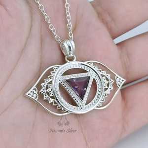 Collar de plata de ley con colgante de amatista para el chakra del tercer ojo, joyería hecha a mano - Product Image 2