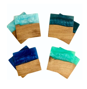 Sous-verre en résine époxy et bois 4-Résine époxy différente et sous-verre à thé en bois naturel de l'Inde - Product Image 1