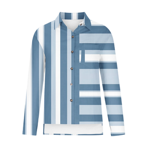 Camisa informal de manga larga para mujer con diseño de logotipo personalizado OEM 100% Lilen, botón de cuello vuelto, ajuste Regular, botón a rayas de Color en contraste - Product Image 1