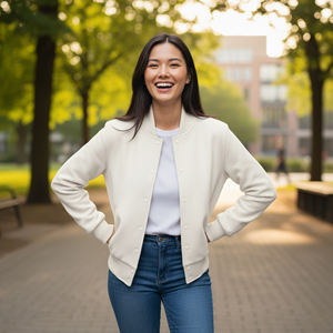 Veste universitaire pour femme de haute qualité 100% laine Couleur unie Respirante Confortable Chaude Fermeture éclair Imperméable Perles - Product Image 5