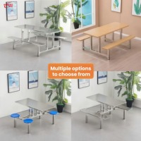 Table de cantine commerciale en acier inoxydable 304 soudé, robuste, avec deux bancs latéraux intégrés pour restaurant