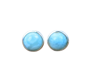 Pendientes de Botón Boho de Plata de Ley Chapados en Oro para Mujer con Piedra Preciosa de Larimar, Regalo de Boda Hecho a Mano de Moda - Product Image 1