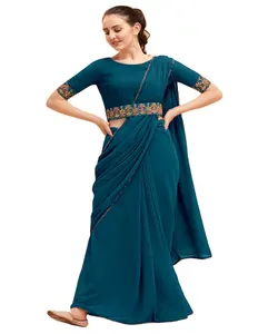 Indian Silk Dreams: Sari Splendorに飛び込みましょう-Blue Silk、Nepali Babari Sari、そしてスタイリッシュなスタイルの既製オプションをご覧ください。