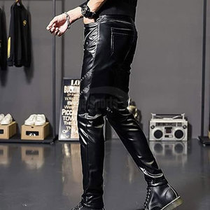 Customized High Quality <b>Men's</b> Leather Casual Pants Eco-Friendly Breathable Lightweight Winter Outdoor Straight Curved Striped - Product Image 4
