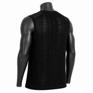 Chaleco de punto sin mangas de malla de ganchillo negro para hombre, estilo urbano, camiseta sin mangas de verano, venta al por mayor personalizada - Product Image 6