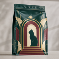 Pochette à fond plat personnalisée Neo Deco Arcade imprimée numériquement pour aliments pour chats, emballage refermable pour animaux de compagnie avec valve unidirectionnelle
