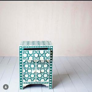 Handcrafted Modern Solid Wood Adjustable Height Multi-Purpose Living Room Stool Bedside Table Cabinet Bone Inlay Floral Design - Product Image 5