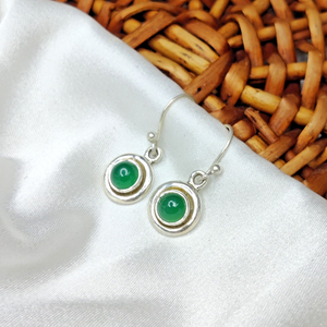 Unisex 925 Sterling Silver Drop <b>Earrings</b> Green <b>Onyx</b> Gemstone Ball Simple Drop Pattern Fine Dangle for Wedding Daily Wear - Product Image 4