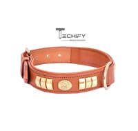 Collier de luxe en cuir tanné pour chien avec rivets décoratifs, rembourré, boucle réglable, pour races moyennes, toutes saisons