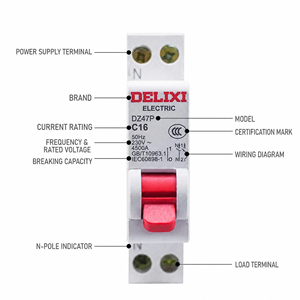 Disjoncteur miniature Delixi DZ47S-63 3P courbe CD, montage sur rail DIN, protection contre les surcharges et les courts-circuits pour tableau électrique domestique - Product Image 4