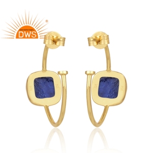 Nouveau Design élégant 925 argent Sterling plaqué or 18 carats pierre précieuse Lapis naturelle boucle d'oreille bijoux personnalisés pour les femmes cadeau pour elle - Product Image 3