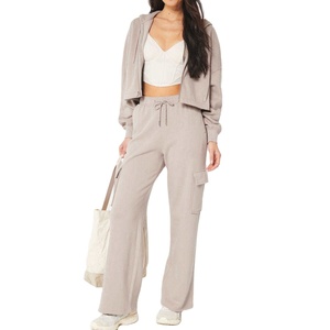 Eco-Friendly <b>Polyester</b> Cotton Tracksuits with Medium Weight Fabric High Quality Custom Logo Cropped Ladies Hoodie and <b>Jogger</b> Set - Product Image 1