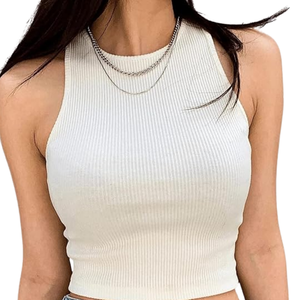 Camiseta sin mangas de moda para mujer de punto de algodón suave transpirable ecológico Chaleco de verano OEM a granel al por mayor Casual con plumas - Product Image 6