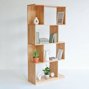 ชั้นวางหนังสือ 4 ชั้น รุ่นโมเดิร์น ทำจากไม้ยางพารา ขนาด 80x30x160 ซม. รุ่น KS68205 แบบตั้งพื้น สำหรับสำนักงาน ห้องนั่งเล่น โรงรถ และจัดเก็บของในบ้าน - Product Image 1