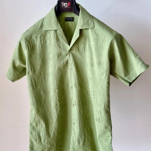 Chemise de travail en lin mélangé à col campiste, manches longues, unie, personnalisable OEM pour hommes - Product Image 2