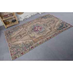 Tapis turc Vintage Beige 4.1 X 7.1ft fait à la main en peluche Pile hauteur laine fourrure Latex rectangulaire Patchwork pour chambre pour les adolescents - Product Image 3