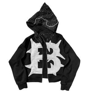 Nouveau personnalisé en détresse Patch Premium Hoodies broderie Vintage coton 500gsm à capuche coupe et coudre recadrée pierre lavage à l'acide à capuche - Product Image 1