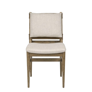 Silla de comedor de madera de teca maciza hecha a mano con asiento de lino tapizado Muebles de madera natural de estilo escandinavo moderno - Product Image 1