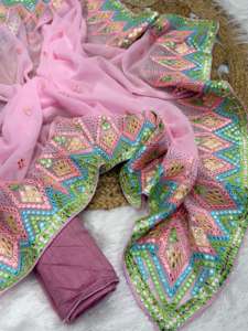 Evergreen Design Soft Georgette con bordado Trabajo Sari Mujer Moda Fabricante y proveedor de Surat - Product Image 6