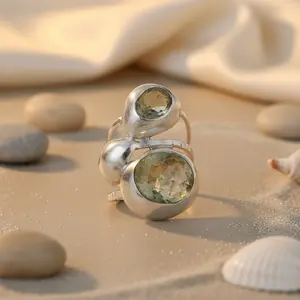 แหวนทองแดงโบราณประดับพลอยทรงเรขาคณิตฝังแบบกรงเล็บ - Product Image 2