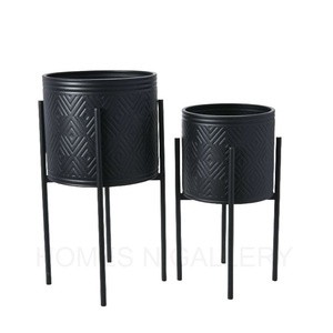 High Quality Performance Top Selling Antique Black Matt Powder Coated Finishing Metal Iron <b>Large</b> Round Shape Planters Pots - Product Image 4