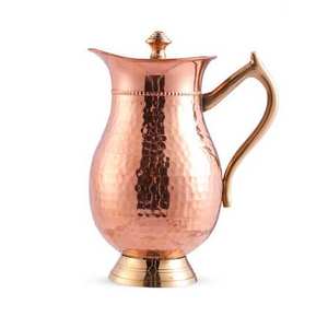 Vaisselle en cuivre pur, pot à eau rond écologique avec couvercle et poignée pour la maison, le bureau, la décoration de table, la table à manger - Product Image 1