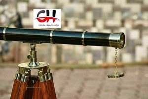 Telescopio de cuero de latón de pie náutico con trípode de madera Telescopio de regalo - Product Image 4