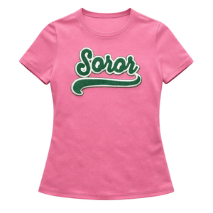 Camiseta Rosa de Hermandad Griega para Mujer, Camiseta Rosa y Verde, Estilo Universitario, Casual, para Uso Diario - Product Image 3
