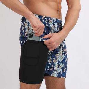 Spandex/poliéster verano hombres doble capa 2 en 1 pantalones de playa impreso cordón hombres deporte correr corto impermeable - Product Image 5
