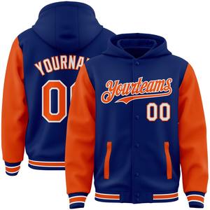 Direct Industry Wholesale Casual Winter Custom <b>Navy</b> Light <b>Blue</b>-Orange Bomber Full-Snap Varsity Letterman Two Tone <b>Hoodie</b> Jacket - Product Image 5