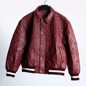 Veste de moto pour hommes en gros Vintage Logo personnalisé 3d en relief Veste Varisty en cuir véritable pour hommes - Product Image 4