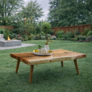Mesa de Centro Moderna de Madera de Monkey Pod con Borde Natural y Patas Torneadas, Diseño Ecológico y Duradero para Sala de Estar y Patio - Product Image 3