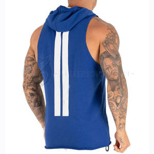 Comfortable Winter Gym Hoodie for Fitness Custom Color Bodybuilding Men Sleeveless Workout Plain Dyed Fleece with Laces - Product Image 3
