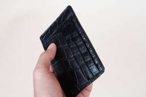 Tarjetero minimalista Delgado personalizado de alta calidad, billetera de cuero genuino para hombre, función de tarjeta de crédito, venta al por mayor, Color negro - Product Image 2