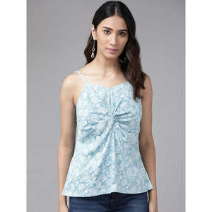 Camiseta sin Mangas de Rayón Azul para Mujer, Tallas S-XXL, Estilo Anudado, Informal, Transpirable, Tejido Elástico para Ropa de Verano - Product Image 2