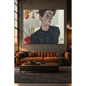 Fida Egon Schiele Autoportrait avec lanterne chinoise et plante, impression sur toile - Product Image 3