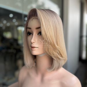 Pelucas rubias onduladas estilo bob de cabello humano vietnamita 100% con cabello fino de bebé - Product Image 6