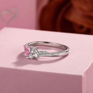 Jeulia Custom Double Heart Birthstone <b>Name</b> <b>Ring</b>-Adjustable Rose Gold Plated Wedding <b>Ring</b> - Product Image 6