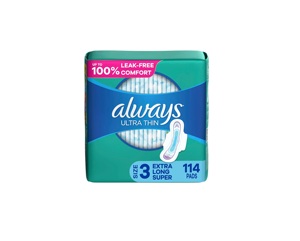Coussinets Always Ultra Thin pour femmes, taille 1, absorption régulière sans ailes, non parfumés, 44x3 paquets (132 au total) - Product Image 1