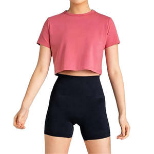 Camiseta Corta de Algodón 100% para Mujer, Camisetas de Manga Corta con Logotipo Personalizado, Camiseta Corta Lisa para Mujer - Product Image 1