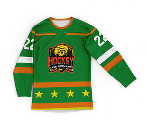 Maillot de hockey sur glace personnalisé, uniforme d'équipe professionnelle, Cheervar 22, chaussettes assorties sublimées, motif rayé bleu et vert, étoile, sport - Product Image 5