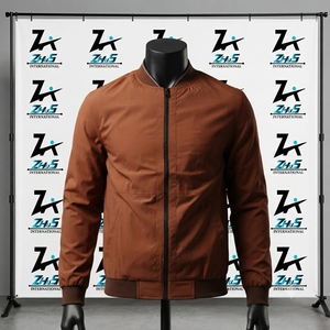 ZHUS INTERNATIONAL Brown Bomber <b>Jacket</b> Solid Color Stand Collar Zipper Closure Casual Autumn Wear Regular Fit <b>Canvas</b> <b>Jacket</b> - Product Image 1