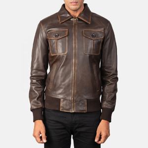 Chaqueta de cuero de Bombardero Marrón para hombre, chaqueta de cuero de oveja personalizada para hombre, chaqueta de cuero acolchada, la mejor chaqueta de invierno para hombre - Product Image 2